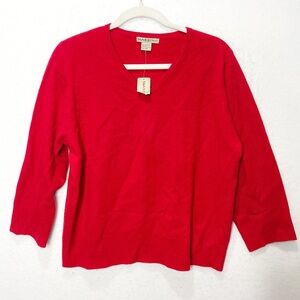 Massini 100% Cashmere Red V Neck Sweater Size XL Vintage New Soft Cozy Luxury